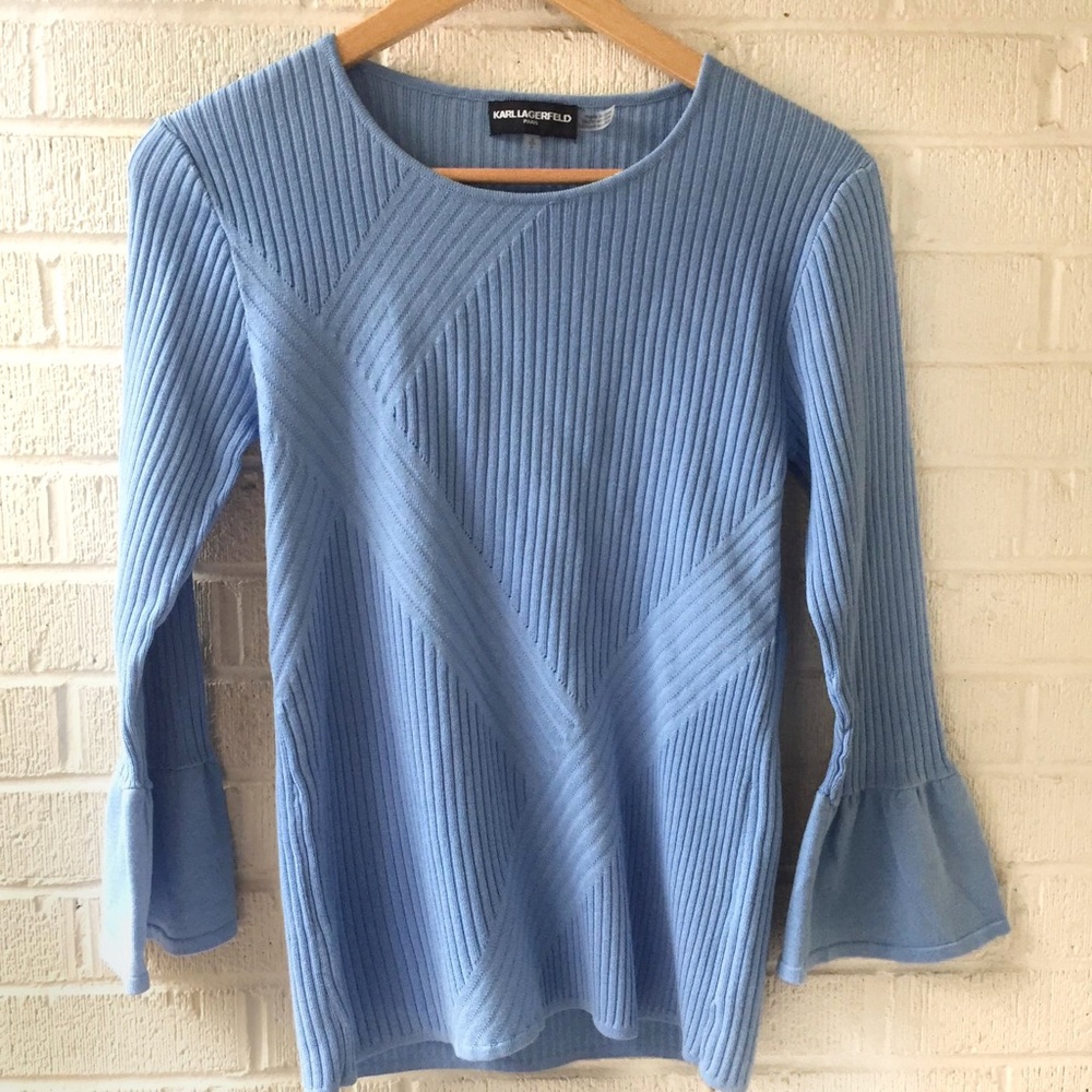 Karl Lagerfeld Paris Icy Blue Bell Sleeve Pullover